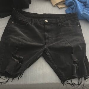 Black Distressed Denim Shorts